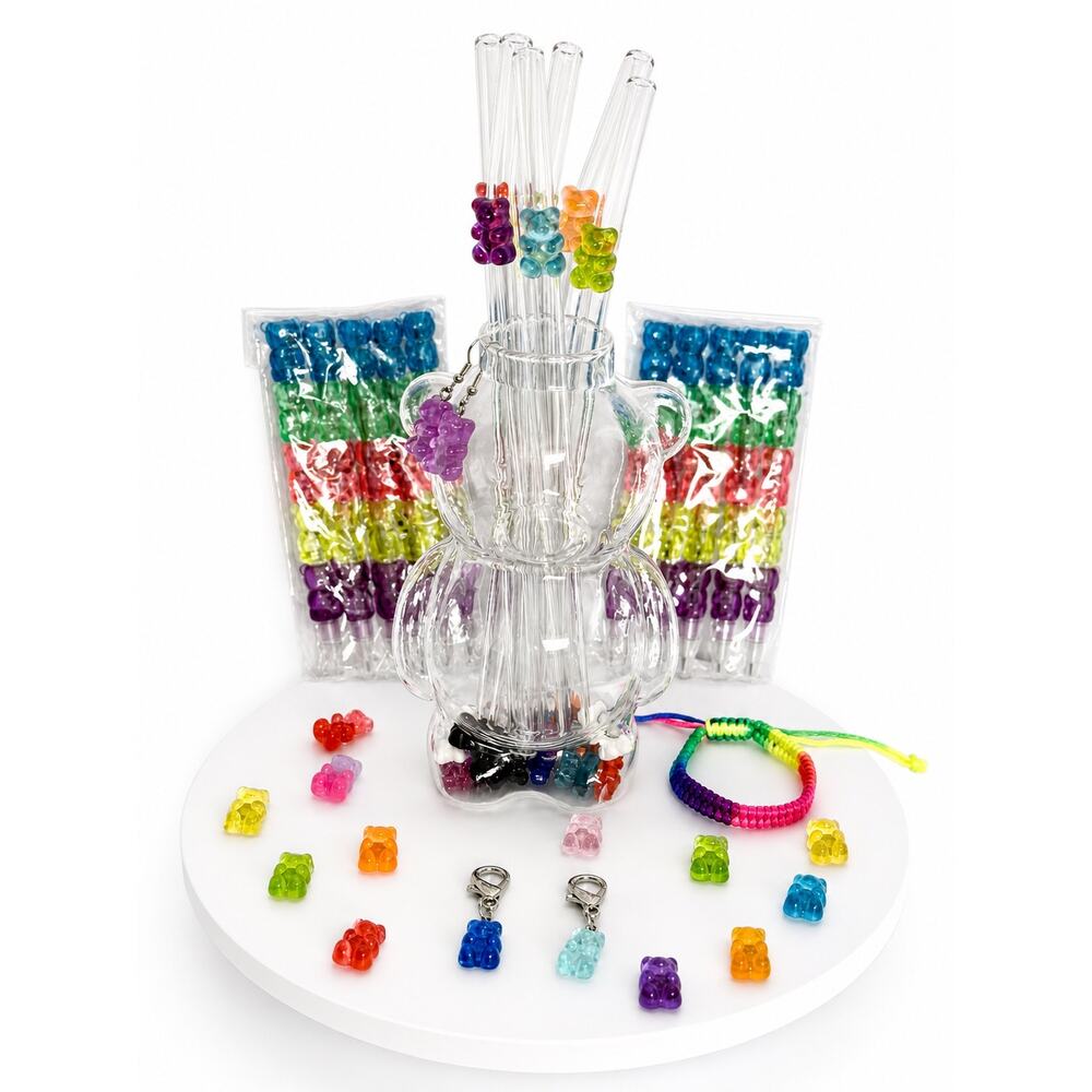 Gummy Bear Drinkware Bundle Cup Straws Earrings Charms Magnets Set